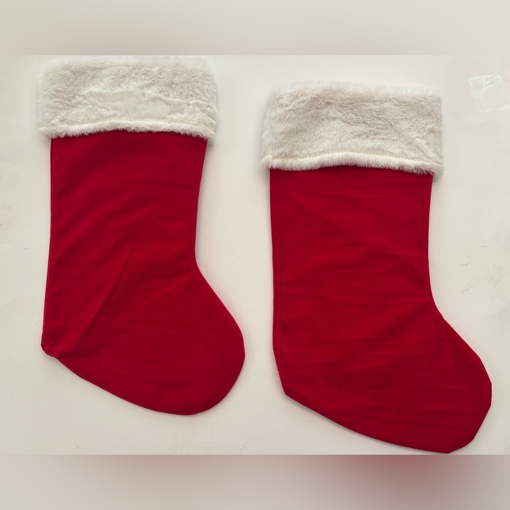 Faux fur and red Christmas stockings 2 total NEW NWT - Picture 2 of 9